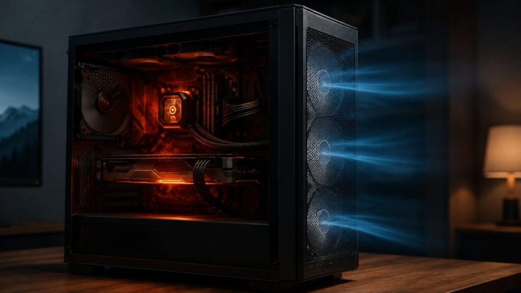 PCファンフィルターによる吸気不足でCPUやGPU周辺に熱がこもるケース内部