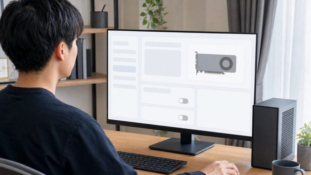 Windows11の設定画面で搭載グラボを確認する様子