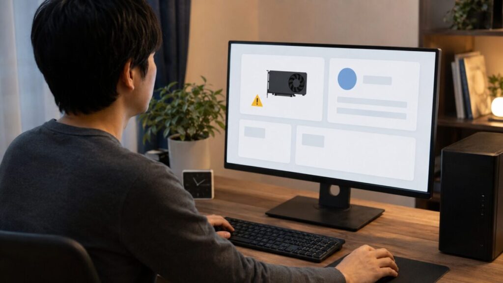 Windowsでグラボのデバイス状態を確認している日本人ユーザー