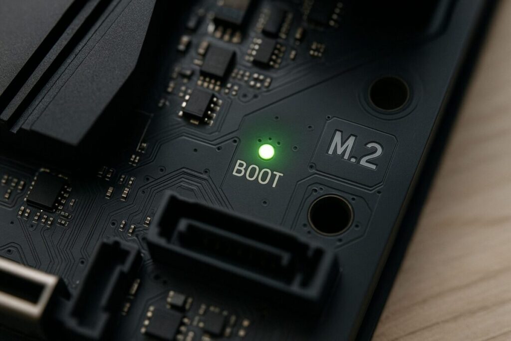 マザーボードのBOOTランプが点灯しているときはどうなるか