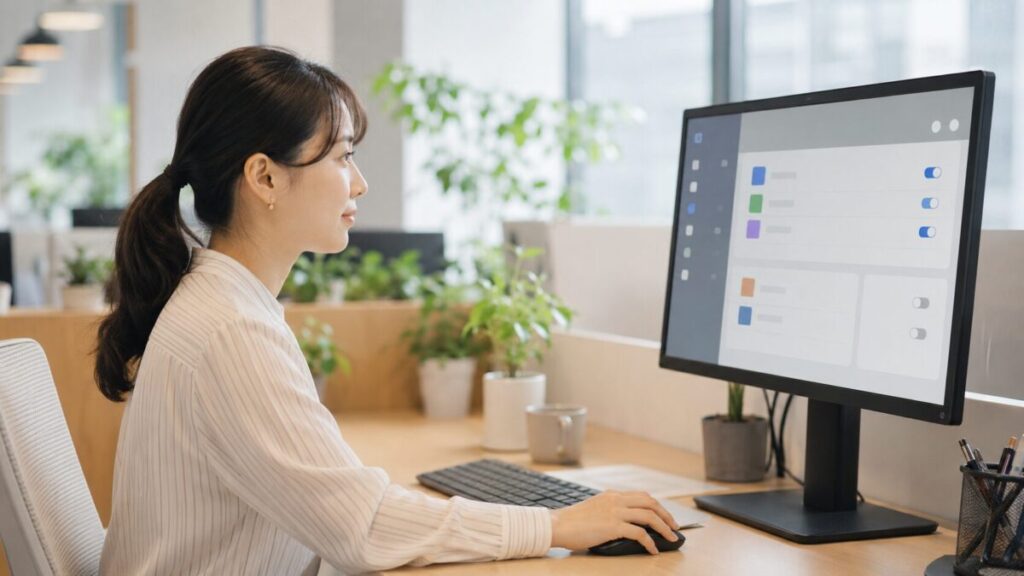 文字を読ませない設定画面で入力方法を確認する利用者