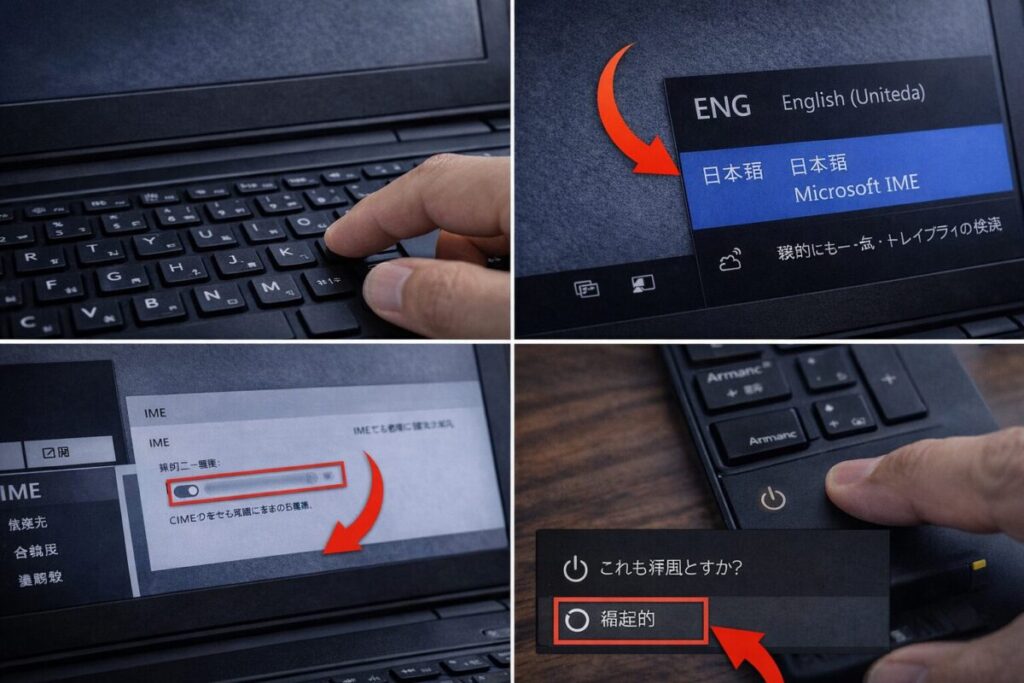 パソコンでひらがなにならない時の対処方法
