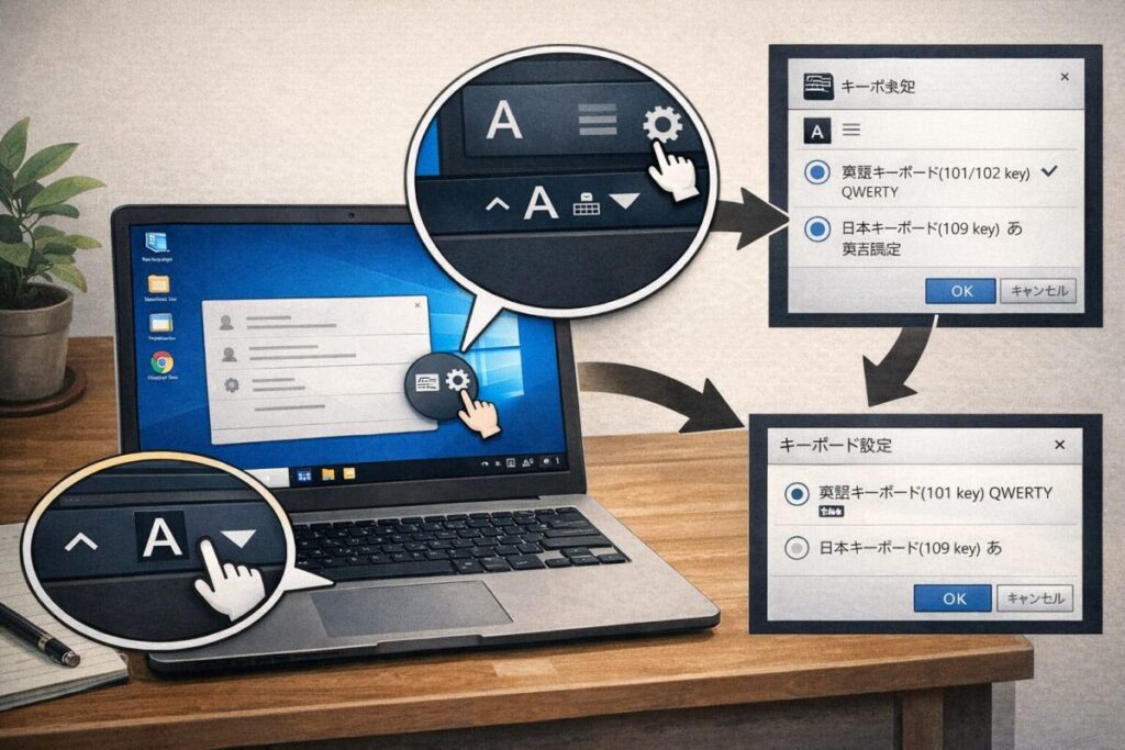 パソコンでキーボード配列設定を直す