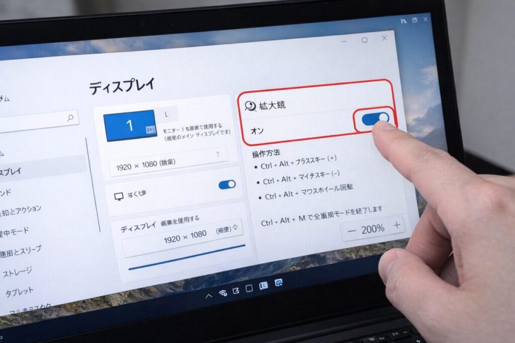 パソコン画面縮小と拡大鏡の解除方法