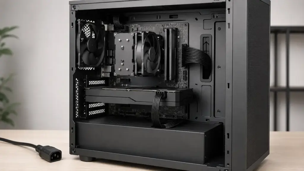 PC内部の24ピン主電源とCPU・グラボ補助電源の接続位置