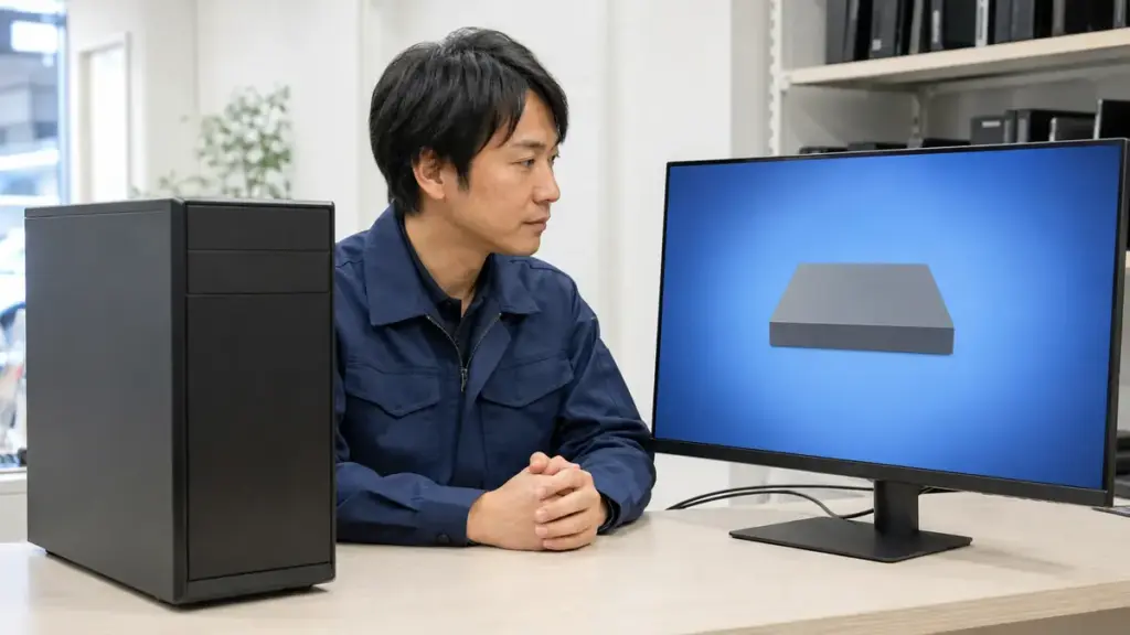 起動ドライブの認識状態を確認する技術者