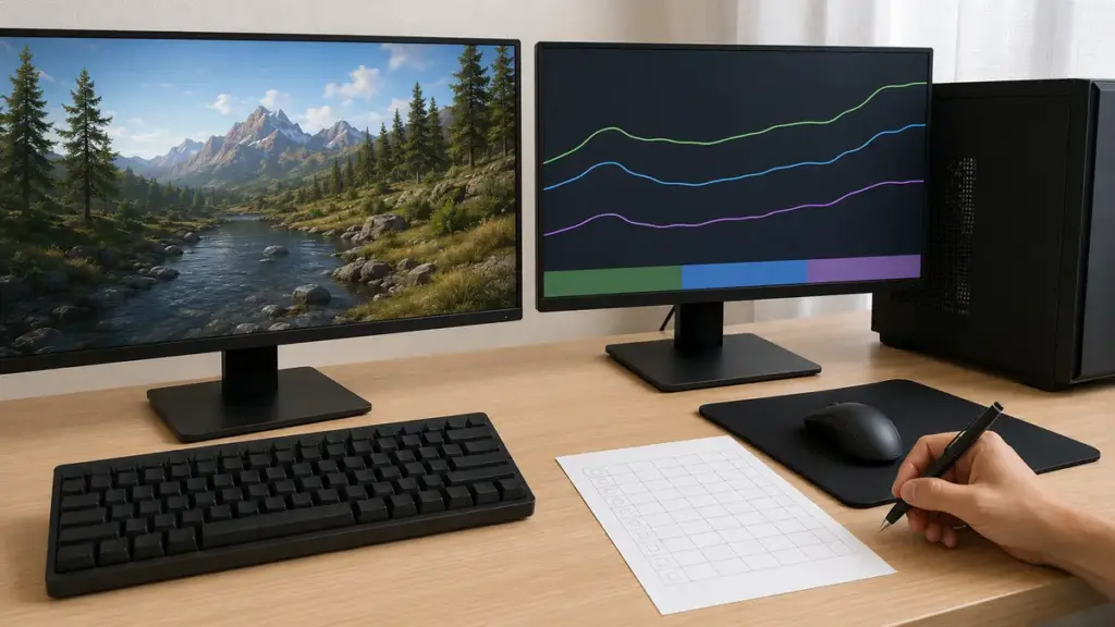 ゲーム中のPC負荷を同じ条件で記録する様子