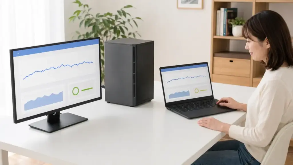 通気を整えたPCでCPU温度を再測定する様子