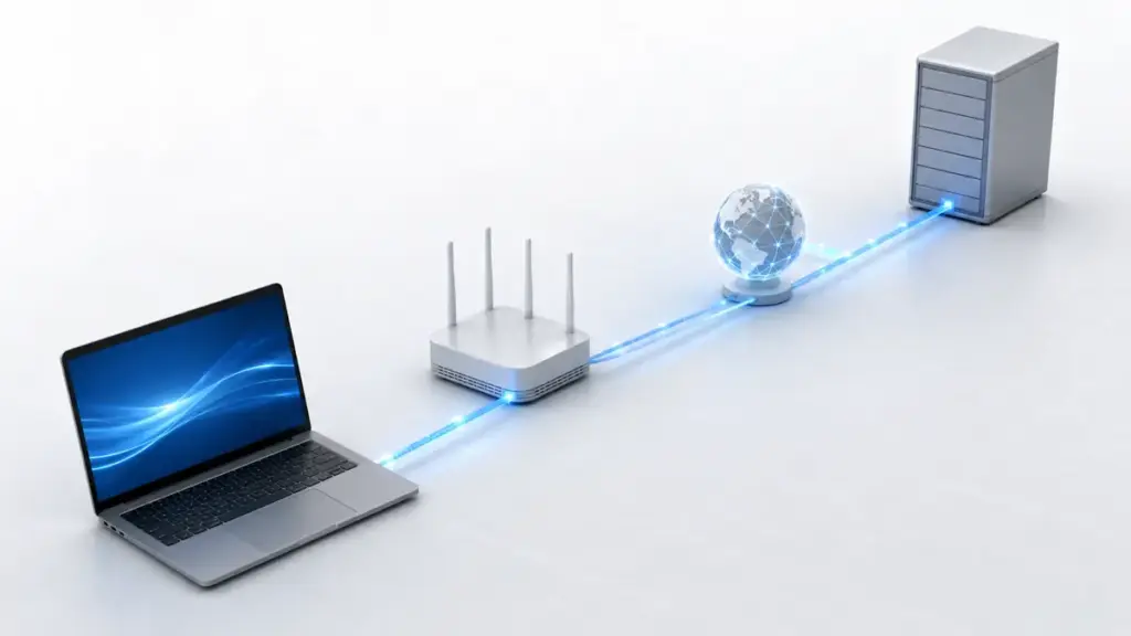 パソコンからルーターとDNSサーバーまでの通信経路イメージ