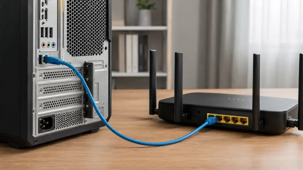 パソコンとルーターをLANケーブルで接続した状態