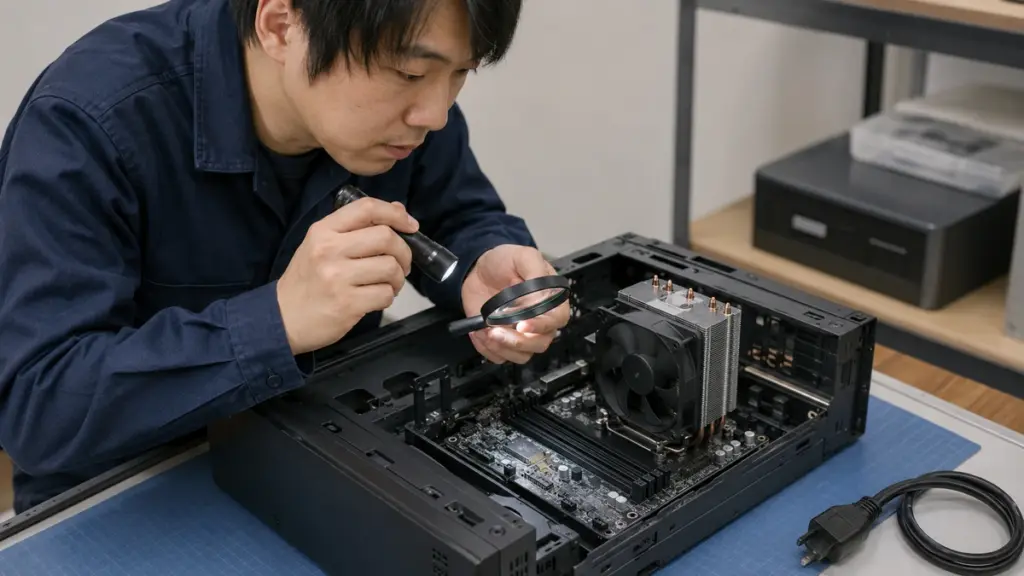 メモリスロットとCPU周辺を非接触で点検する様子