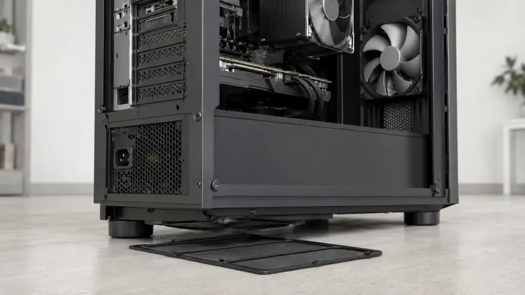 デスクトップPC底部にある電源ユニットの吸気ファン