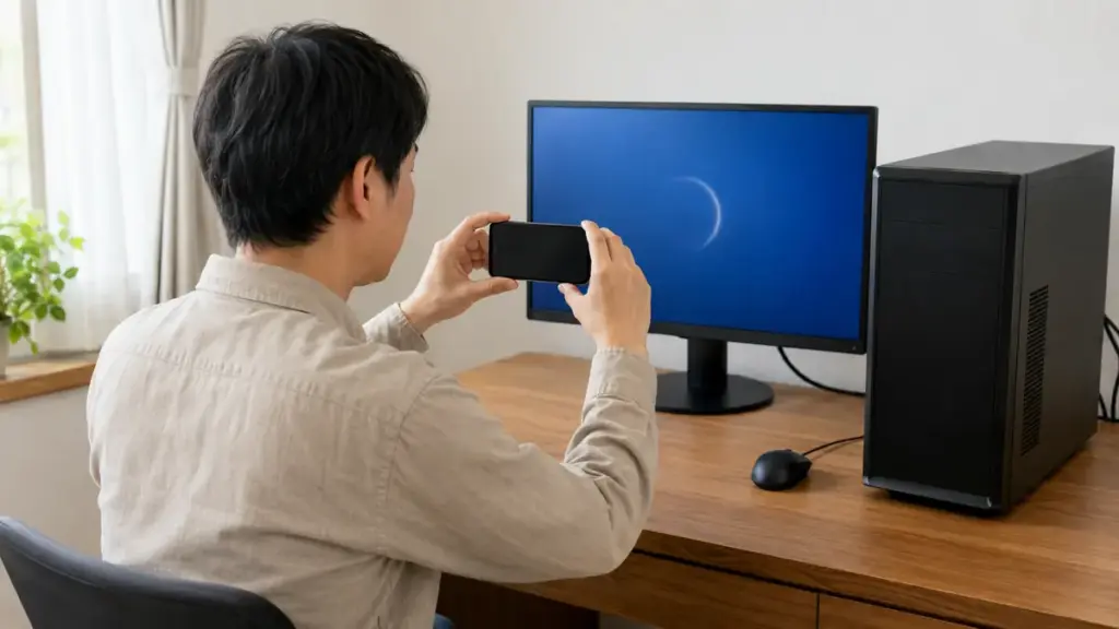 修復中のPC画面をスマートフォンで記録する