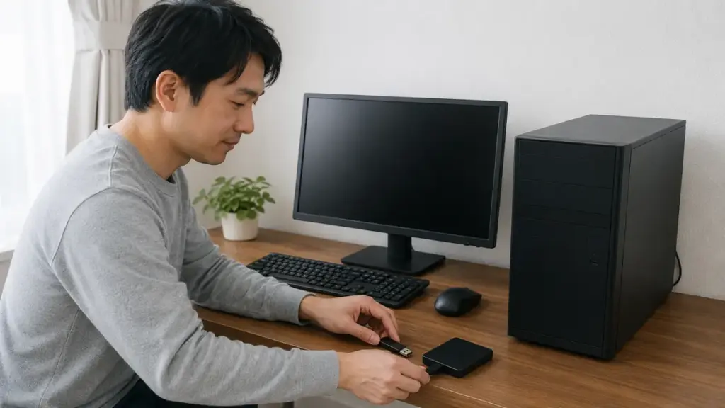 電源を切ったPCから不要なUSB機器を取り外した状態
