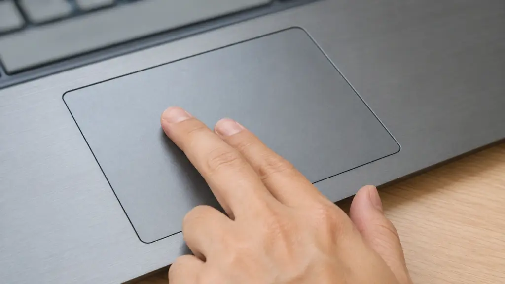 ノートPCのタッチパッドを2本指でタップする様子
