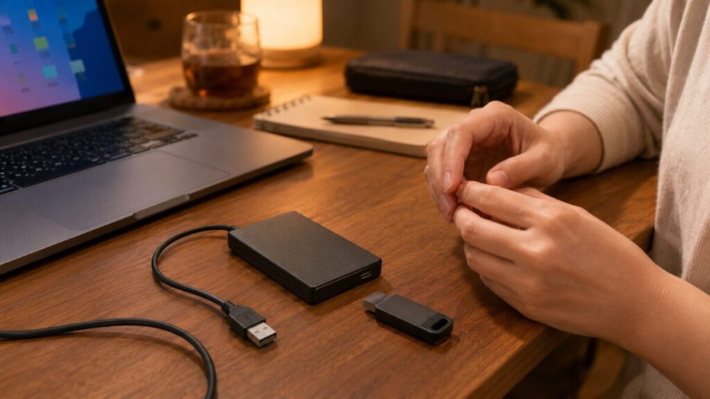 外付けSSDとUSBメモリの接続を止めて状態を確認する