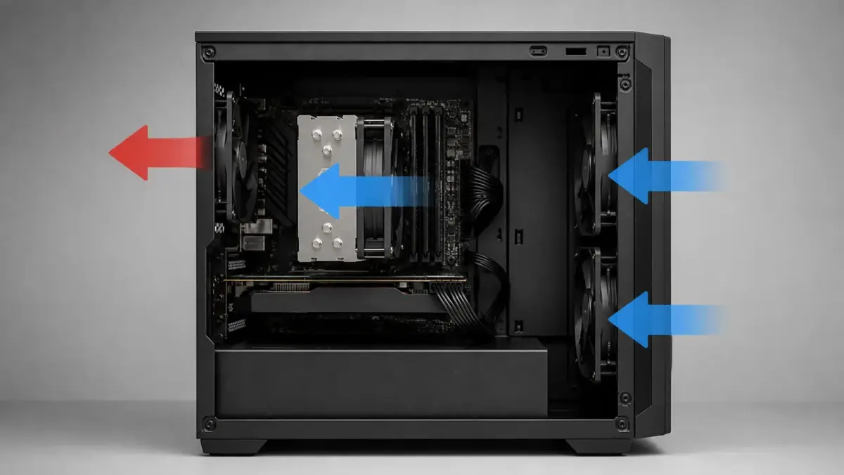 前面吸気2個と背面排気1個のPCケース基本エアフロー
